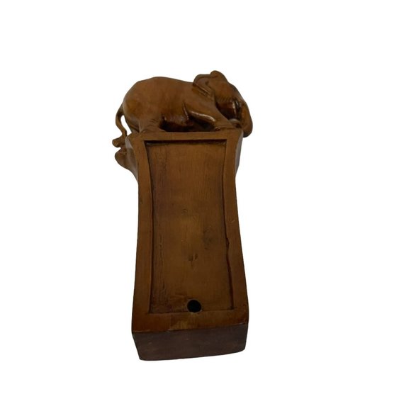 Vintage ELEPHANT Wooden Hand Carved Statue 5 3/4" x 2 1/2" - Picture 5 of 7